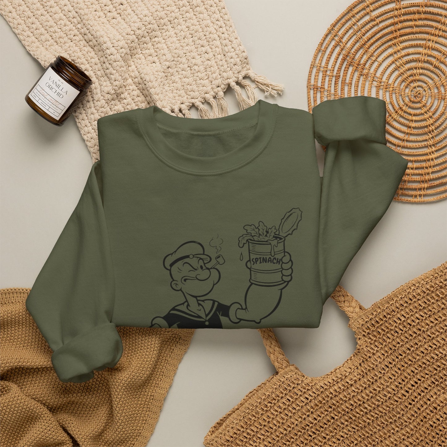 True Insights Comic Sweatshirt Popeye Spinat Dose Retro Kult Design Detailansicht