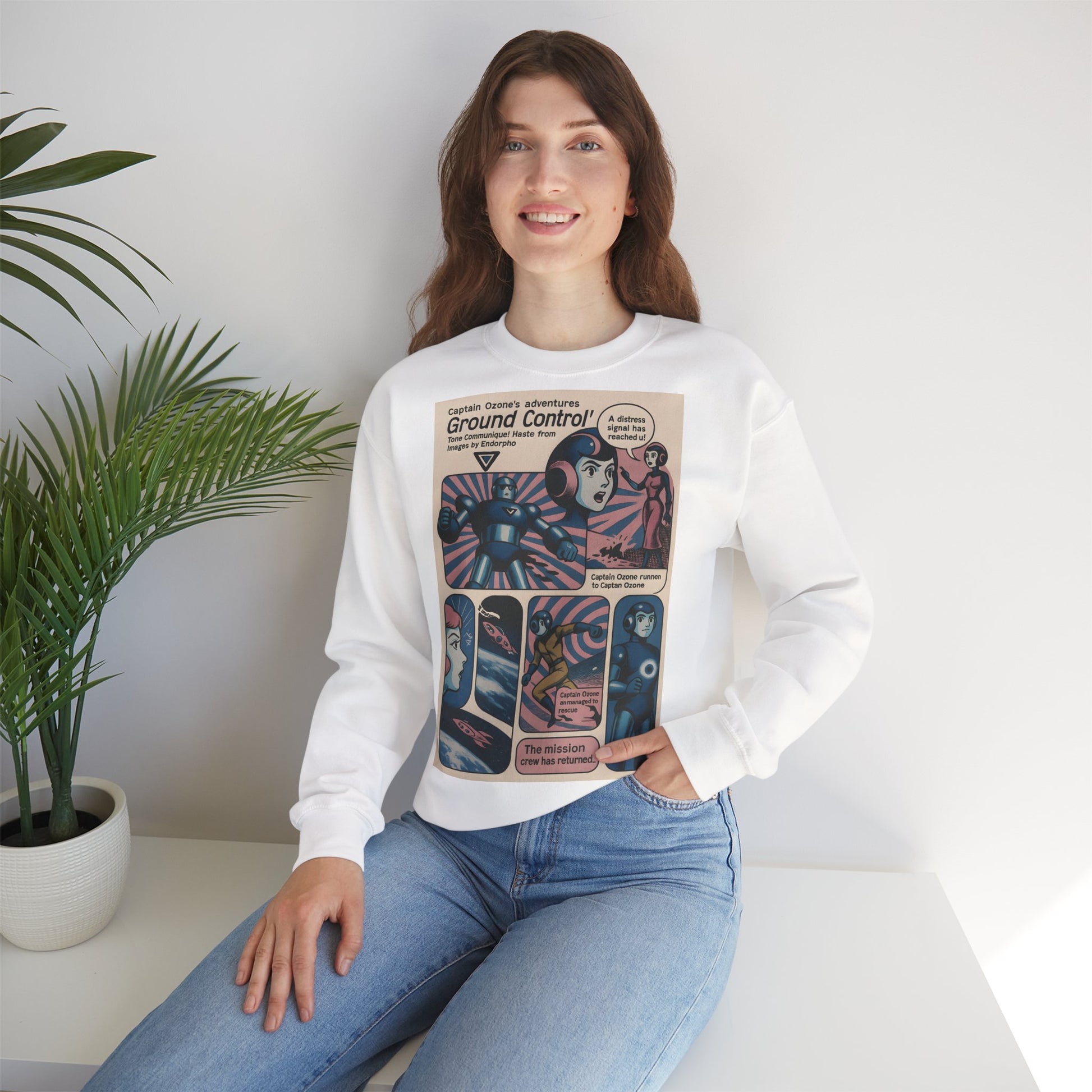 Retro Space Comic Sweatshirt – Captain Ozone „Ground Control“ Edition