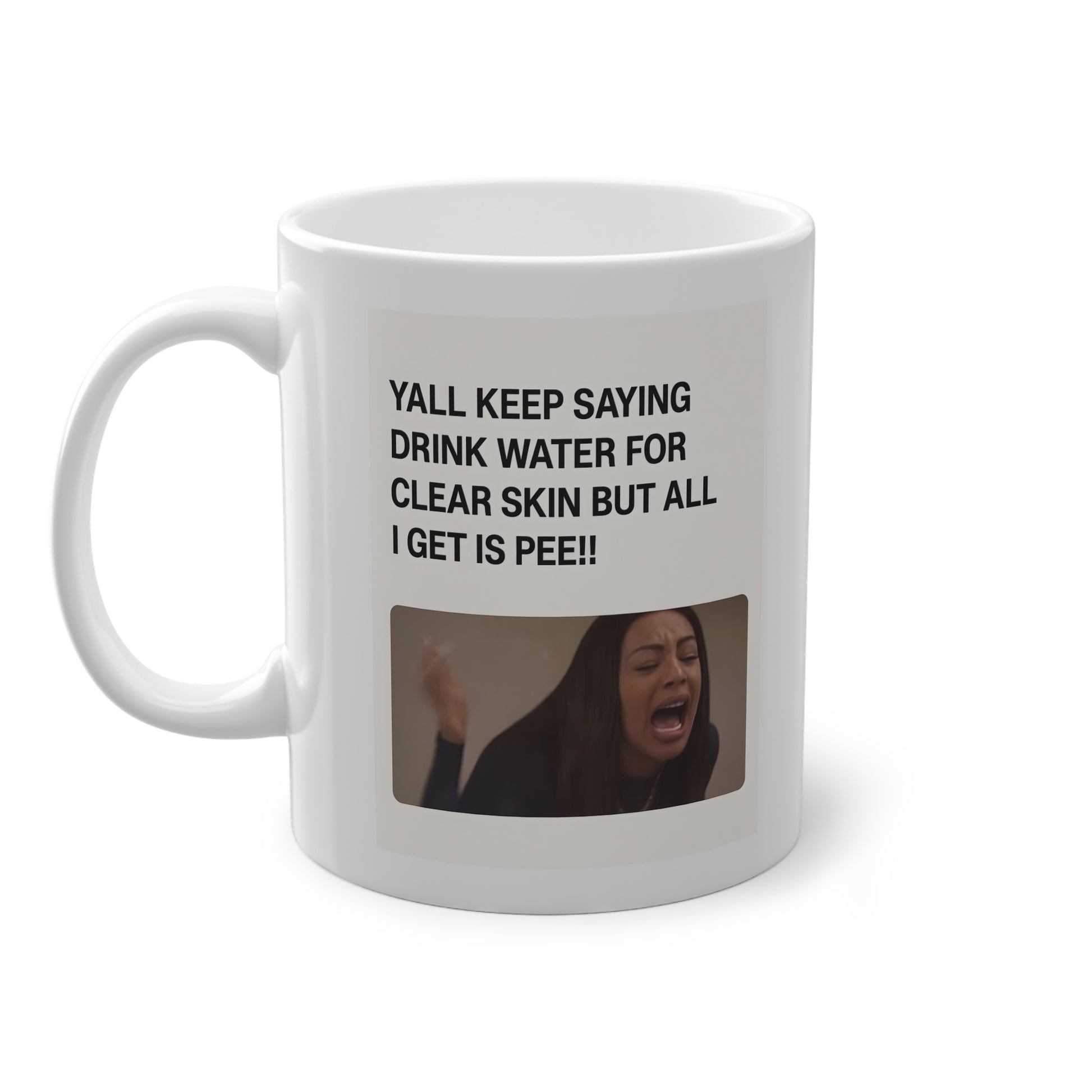 Drink Water Pee – Minimalist satire mug with liquid humor