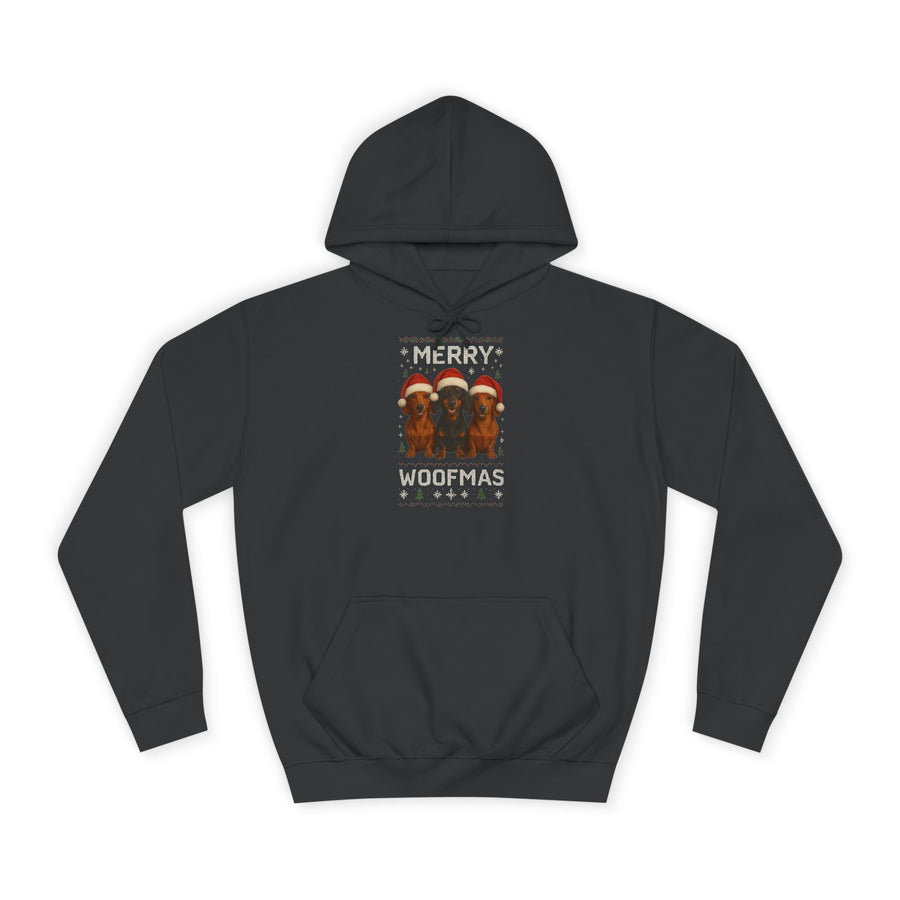 True Insights Merry Woofmas Dackel Hoodie – Lustiges Weihnachtsmotiv mit drei Dackeln in Jet Black