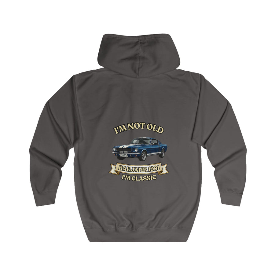 Geschenk zum 35. Geburtstag – Sweatjacke Jahrgang 1991 Muscle Car – Steel Grey – Rückenansicht