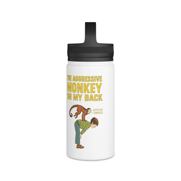 Aggressive Monkey On My Back Geïsoleerde RVS Drinkfles – Grappig Apen-Meme Design met Handvat-Deksel, Grappig Cadeau