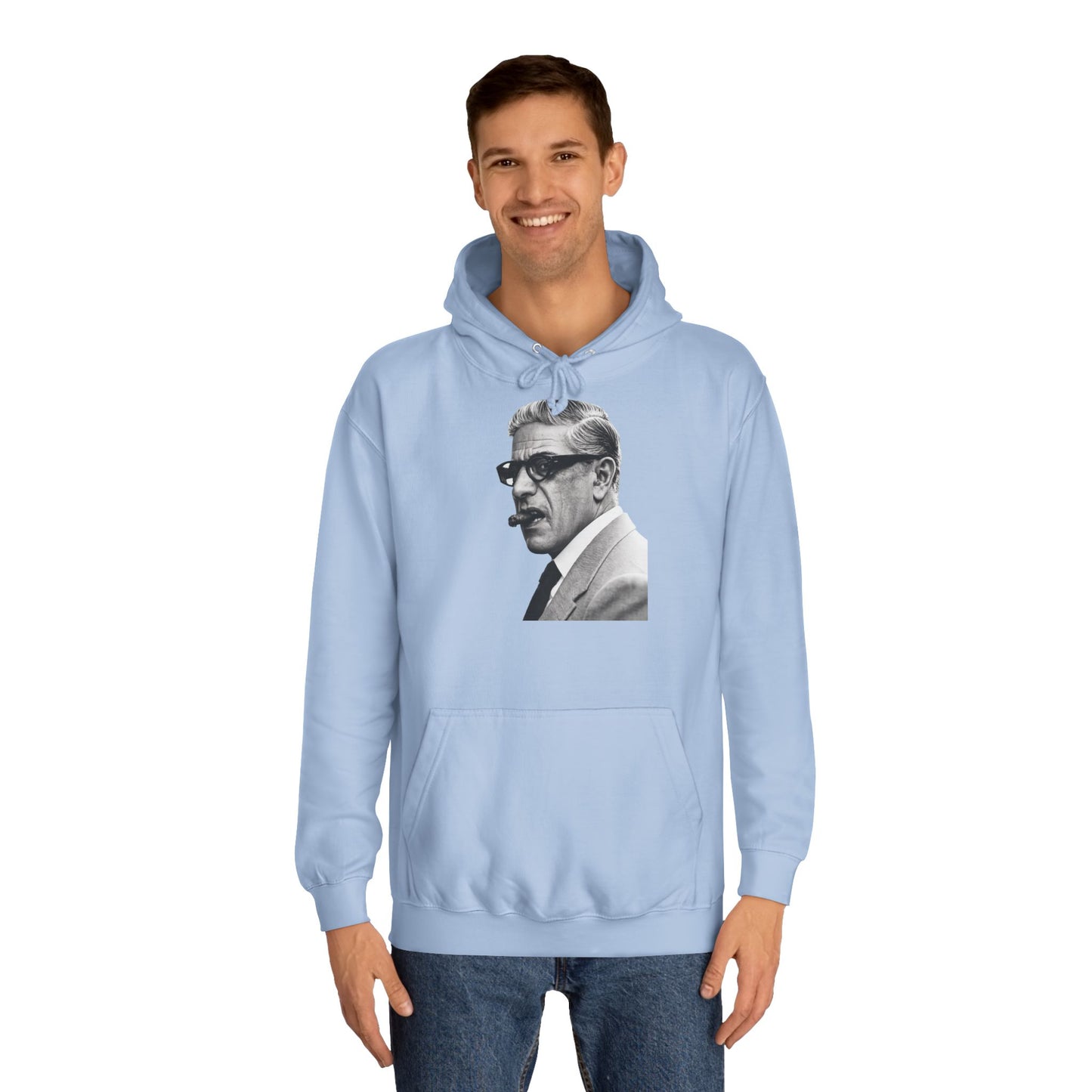 Aristoteles Onassis Hoodie – Ikonisches Portrait mit Zigarre & Brille | Vintage Schwarz-Weiß Kult Kapuzenpullover