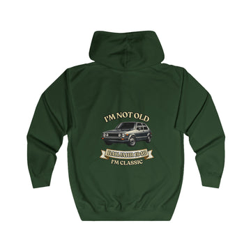 Geschenk zum 80. Geburtstag – Sweatjacke Jahrgang 1946 VW Golf – Bottle Green – Rückenansicht