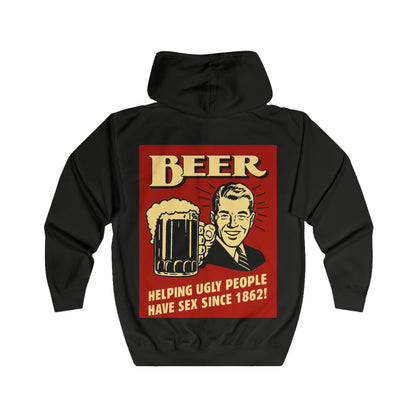 Beer Zip Hoodie – Helping Ugly People Have Sex Since 1862 – Lustiger Retro Vintage Bier Spruch für Partygänger