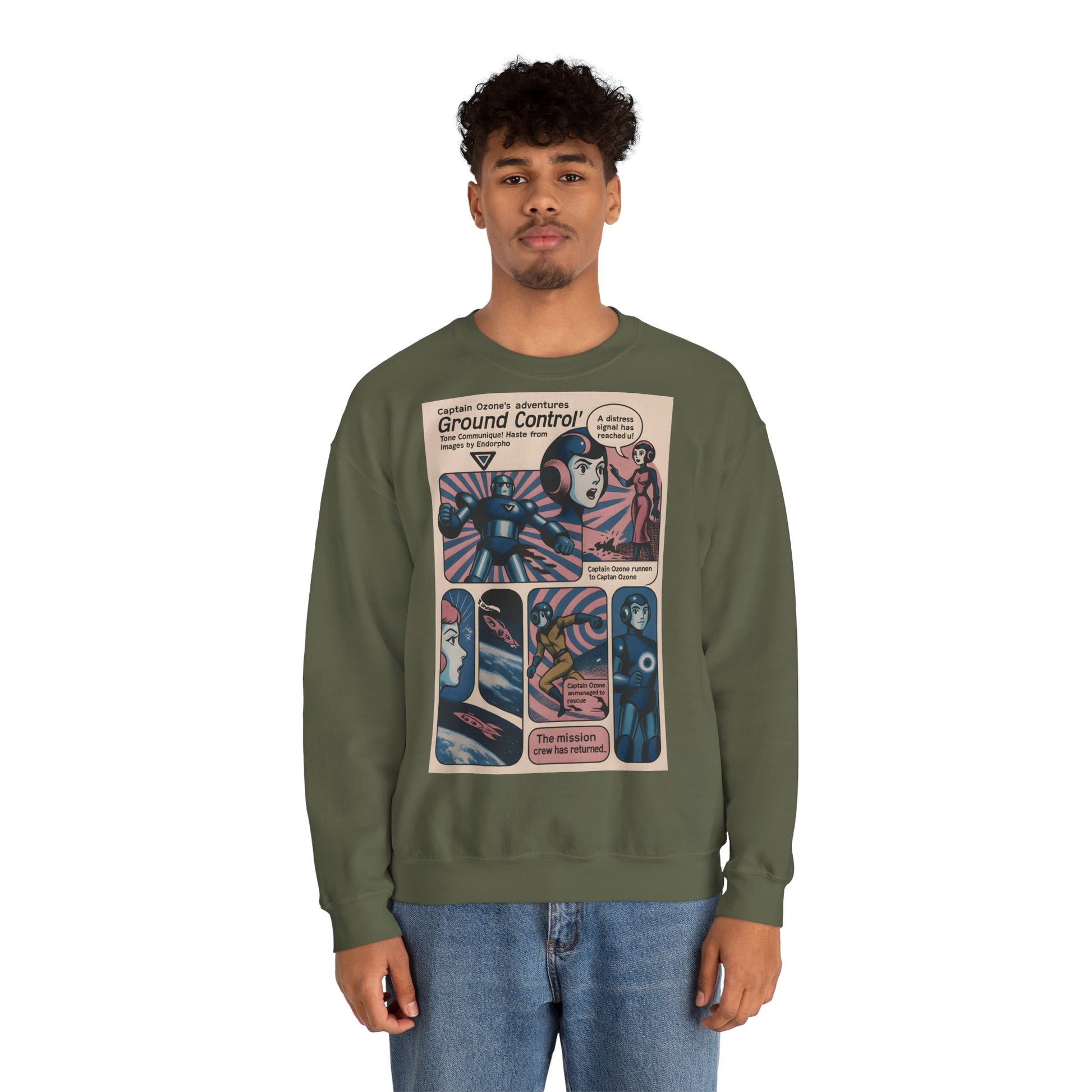 Retro Space Comic Sweatshirt – Captain Ozone „Ground Control“ Edition