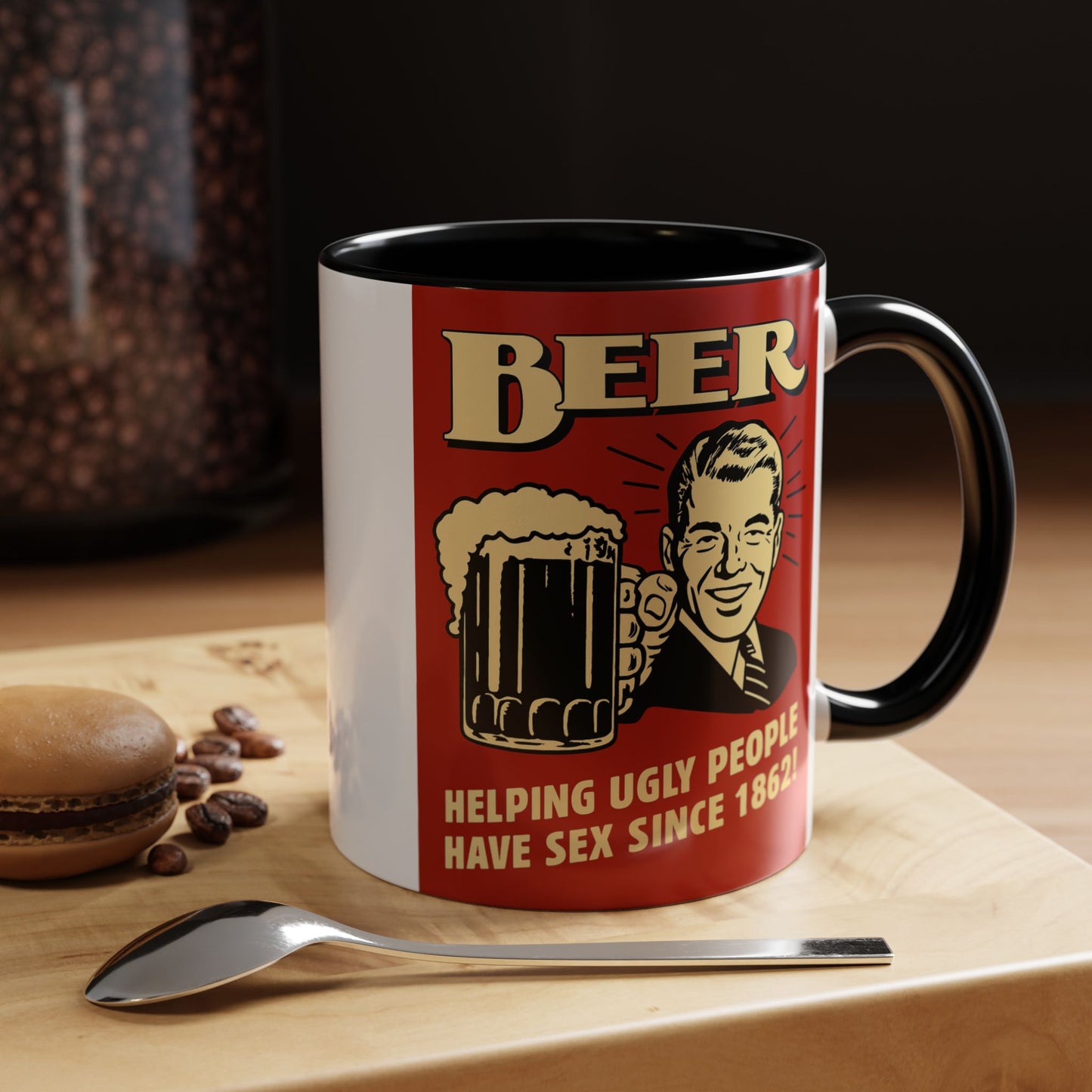 Bunte Tasse "BEER - Helping Ugly People" | Lustige Retro Bier Kaffeetasse | Vintage Geschenk für Bierliebhaber & Partyfans