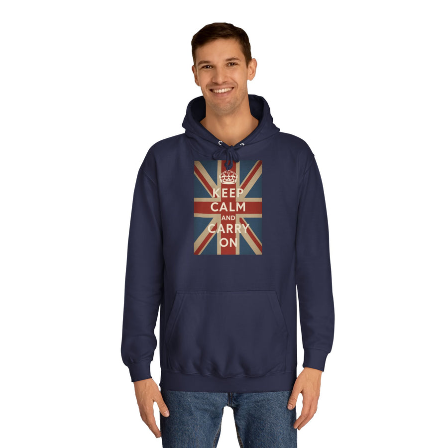 Sweat à Capuche Keep Calm and Carry On – Union Jack Drapeau Britannique Couronne Vintage Rétro pour Fans du UK