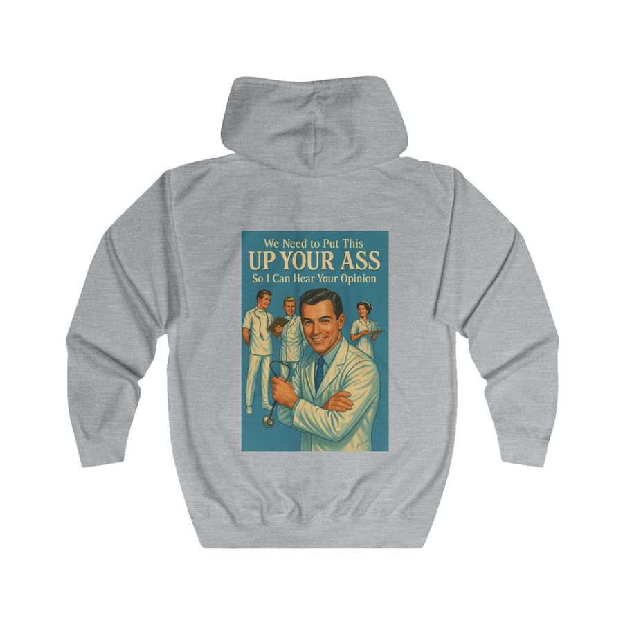 True Insights We Need to Put This Up Your Ass Zip-Hoodie – Retro-Arzt-Motiv mit schwarzem Humor
