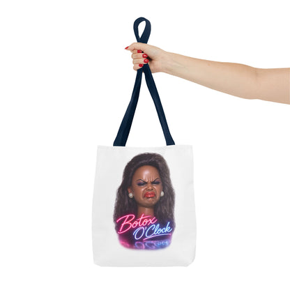 Botox O'Clock Tote Bag – Lustiger Polyester-Beutel mit Neon-Grimasse | Gym Sport Einkauf Geschenk