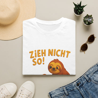 Faultier mit Schnecke an Leine T-Shirt - Zieh nicht so! Lustiges Spruch-Shirt für Geduld & Entspannung