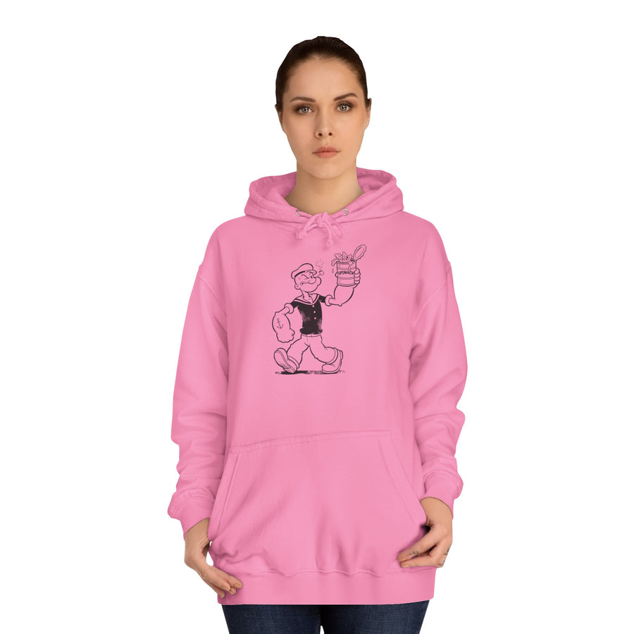 True Insights Hoodie Popeye Spinat Dose Comic Motiv Kapuzenpullover getragen im Retro Nostalgie Stil