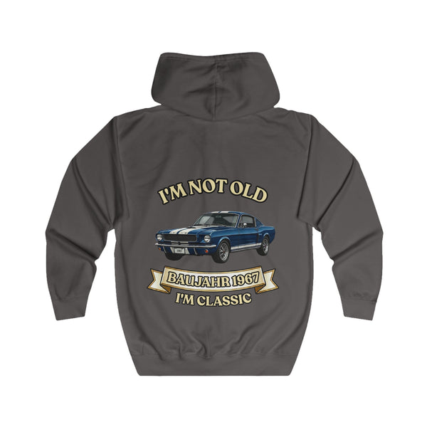 Geschenk zum 60. Geburtstag – Sweatjacke Jahrgang 1967 Muscle Car – Steel Grey – Rückenansicht