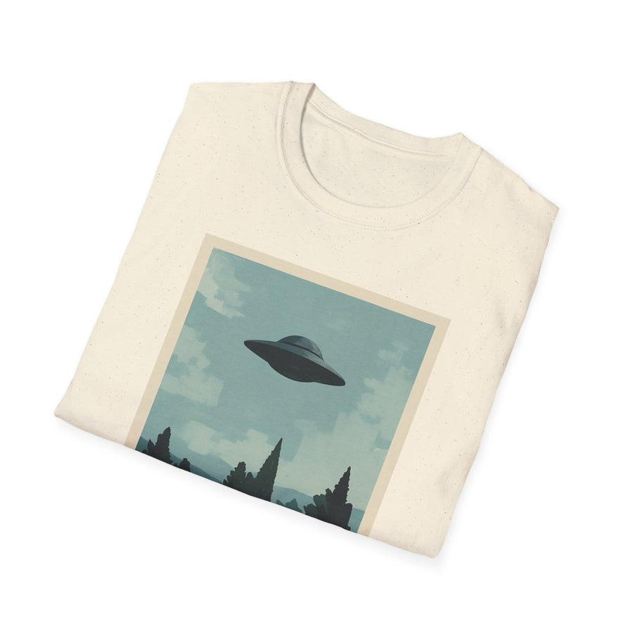 True Insights T-Shirt I Want To Believe UFO Vintage Detailansicht von Stoff und Ufo Print