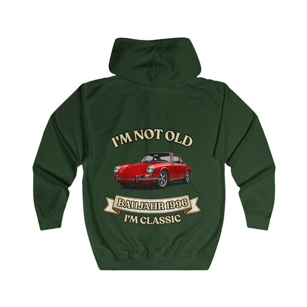 Geschenk zum 30. Geburtstag – Sweatjacke Jahrgang 1996 mit Porsche-Motiv – Bottle Green – Rückenansicht