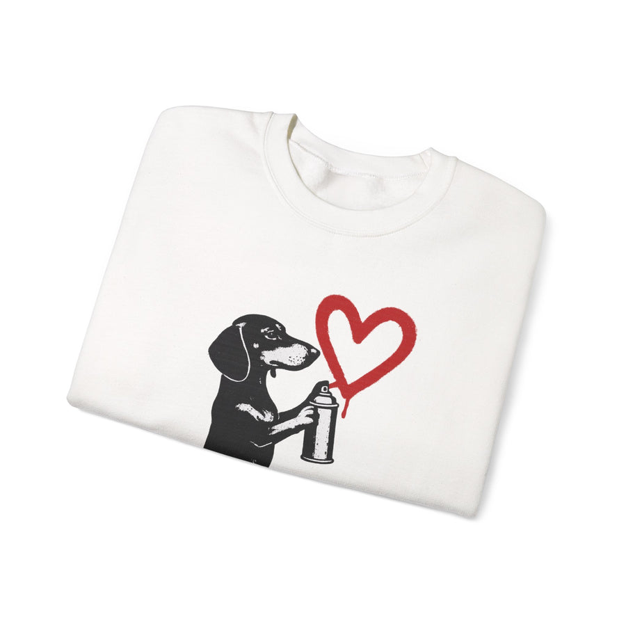 True Insights Dackel mit Sprühdose Sweatshirt – Street-Art-Graffiti-Motiv mit Herz