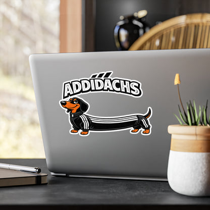 ADDIDACHS Sticker - Lustiger Dackel im Sport-Look | Parodie Aufkleber für Hundeliebhaber & Dackelbesitzer