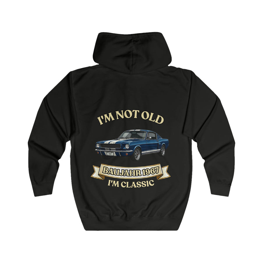 Geschenk zum 60. Geburtstag – Sweatjacke Jahrgang 1967 Muscle Car – Jet Black – Rückenansicht