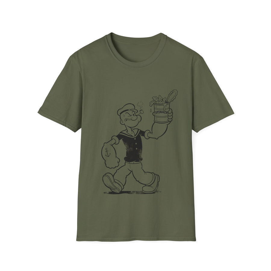 True Insights T-Shirt Retro Comic Popeye Spinat Dose Vintage Cartoon Motiv in Military Green