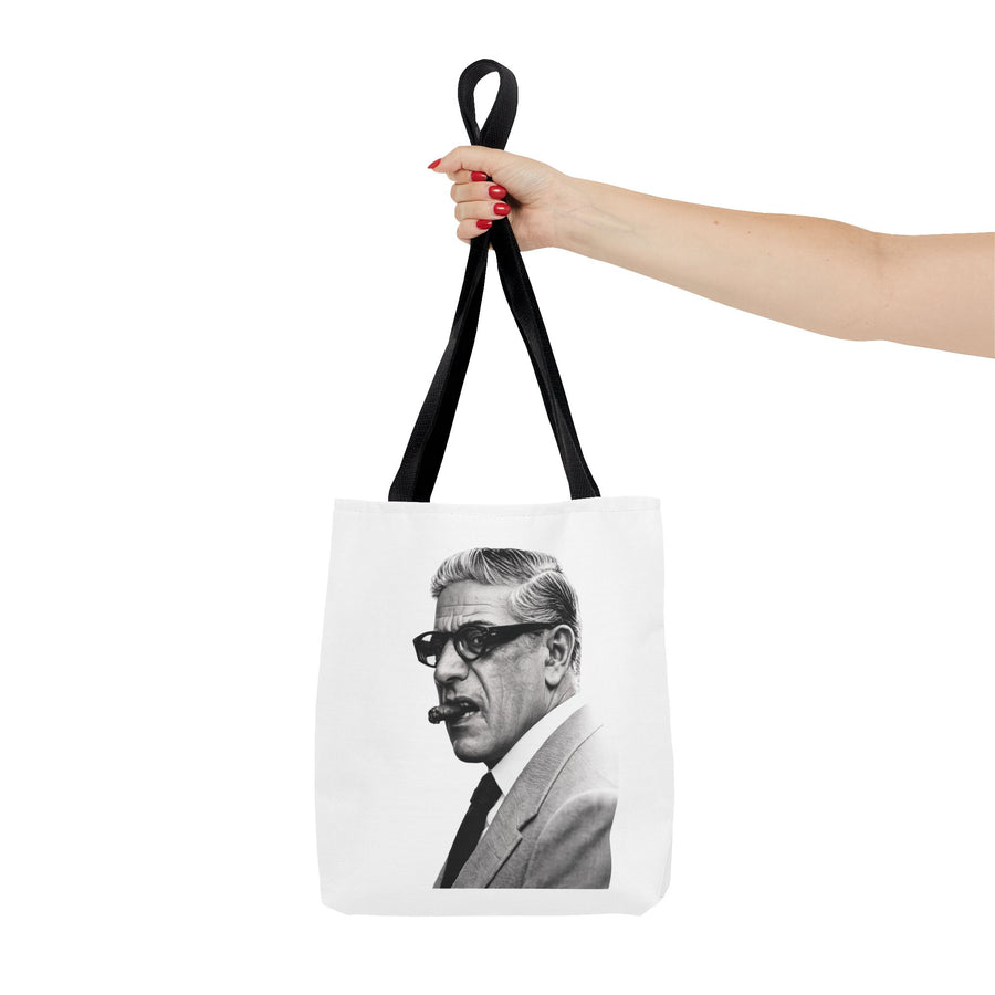 Tote Bag Portrait Aristote Onassis – Icône Vintage Noir & Blanc au Cigare, Sac en Polyester pour Amateurs de Style
