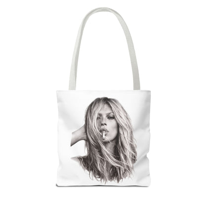 Kate Moss Tote Bag – Schwarz-Weiß Portrait Fashion Icon Stofftasche | Kultiges Model Motiv für Fans & Fashionistas