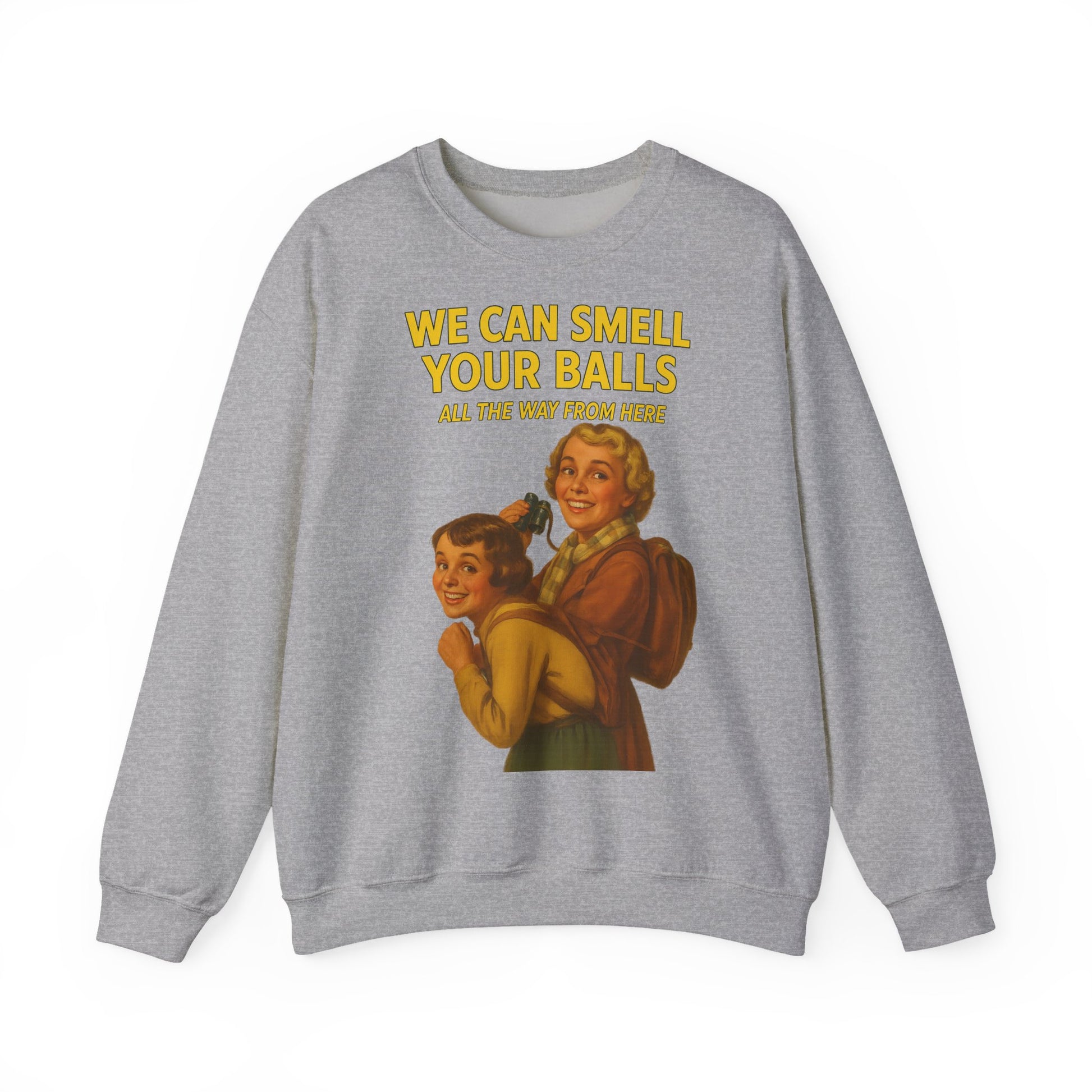 Sweatshirt – Vintage Sweatshirt – „We Can Smell Your Balls“ im Spioninnen-Stil | True Insights Design mit Humor