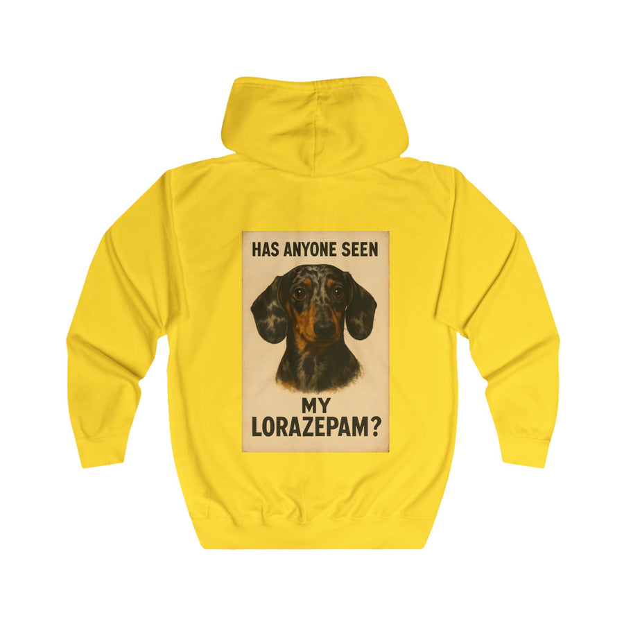 Has Anyone Seen My Lorazepam Dackel Zip Hoodie – Lustiger Vintage Hunde-Hoodie für Dackelliebhaber