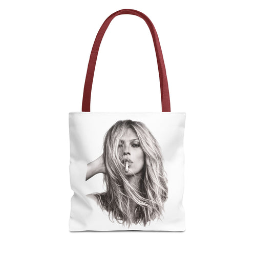 Kate Moss Tote Bag – Schwarz-Weiß Portrait Fashion Icon Stofftasche | Kultiges Model Motiv für Fans & Fashionistas