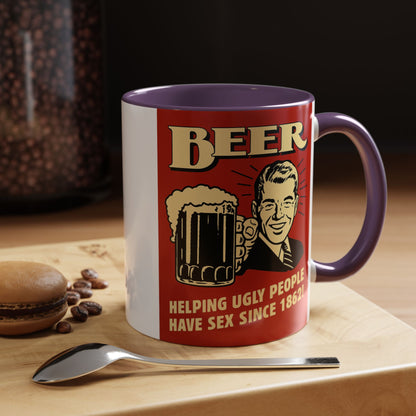 Bunte Tasse "BEER - Helping Ugly People" | Lustige Retro Bier Kaffeetasse | Vintage Geschenk für Bierliebhaber & Partyfans