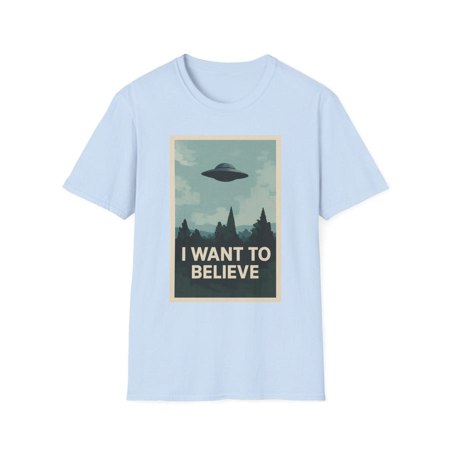 True Insights T-Shirt I Want To Believe UFO Vintage Motiv in Hellblau mit fliegender Untertasse