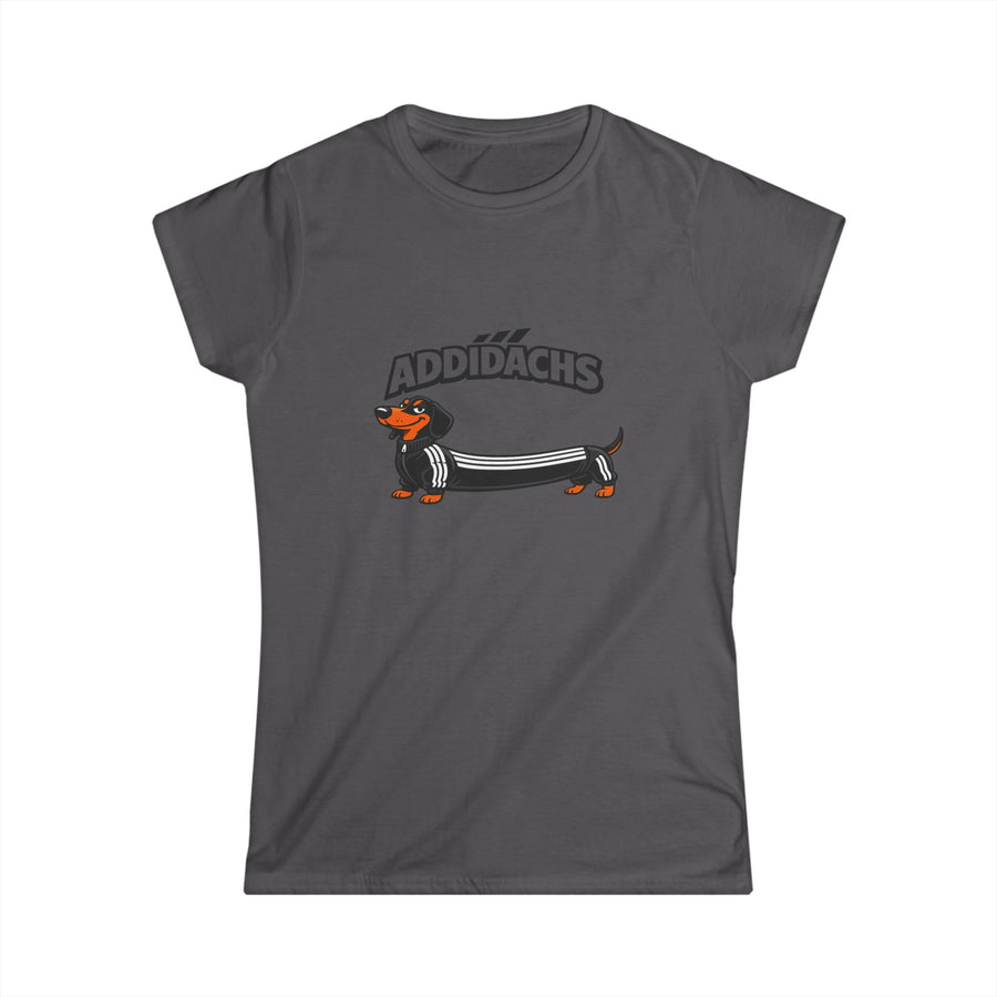 True Insights Damen T-Shirt Addidachs Dackel mit Sport-Streifen in Anthrazit für Hundeliebhaberinnen
