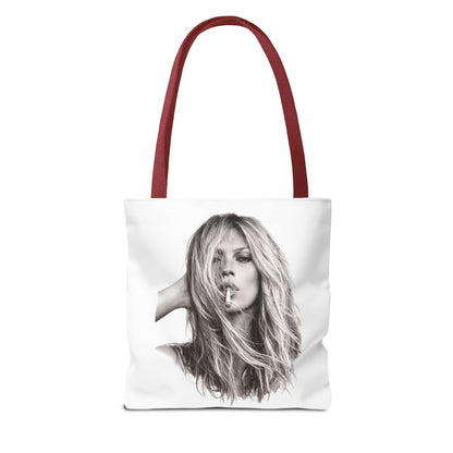 Kate Moss Tote Bag – Schwarz-Weiß Portrait Fashion Icon Stofftasche | Kultiges Model Motiv für Fans & Fashionistas