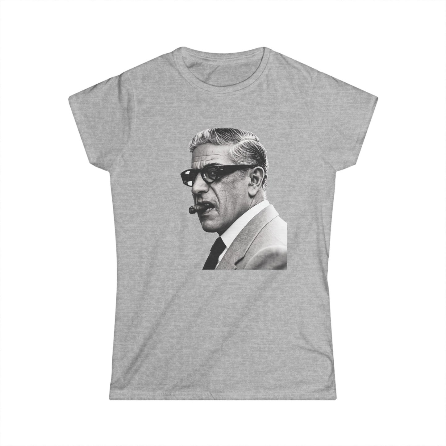 Aristoteles Onassis Damen Shirt – Ikonisches Schwarz-Weiß Portrait mit Zigarre & Brille, Vintage Retro Stil, Geschenk für Stilbewusste