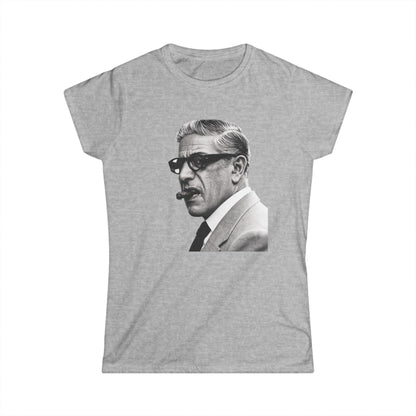 Aristoteles Onassis Damen Shirt – Ikonisches Schwarz-Weiß Portrait mit Zigarre & Brille, Vintage Retro Stil, Geschenk für Stilbewusste