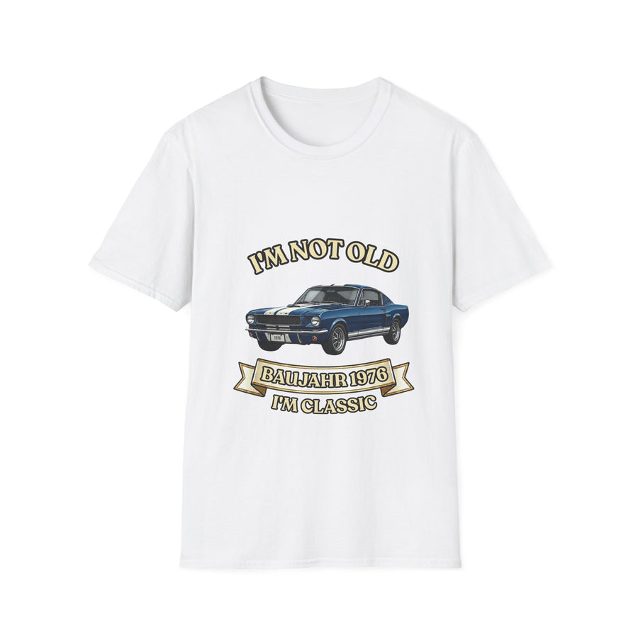 True Insights T-Shirt Baujahr 1976 Vintage Muscle Car Motiv in Weiß, Geschenk zum 50. Geburtstag für Oldtimer Fans