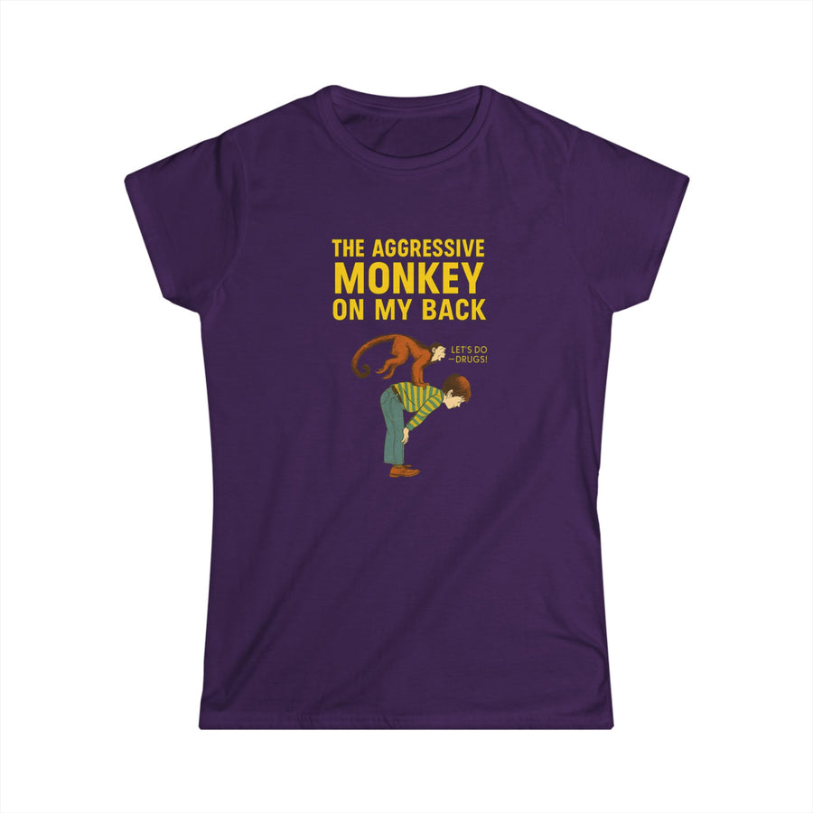True Insights Damen T-Shirt Aggressive Monkey On My Back satirisches Affen-Motiv in Lila