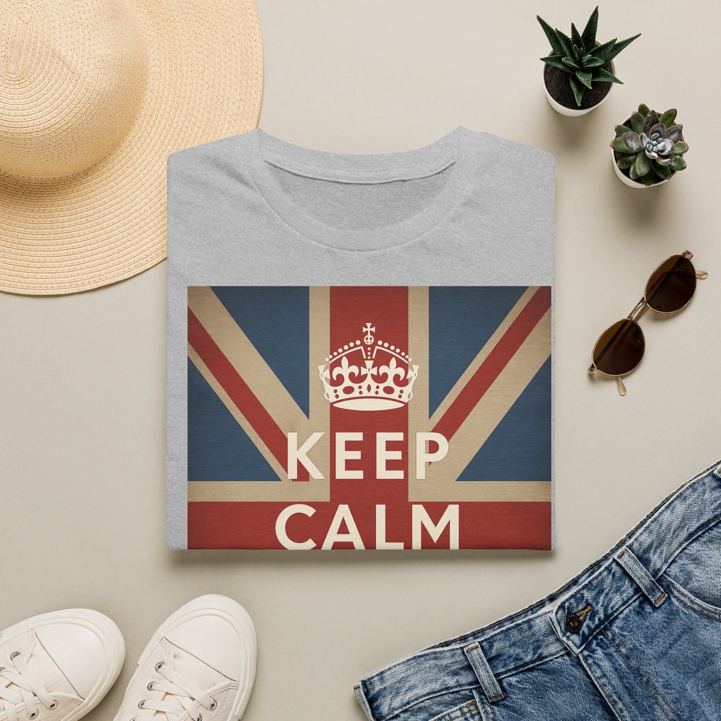 True Insights T-Shirt Keep Calm and Carry On Union Jack Vintage Detailansicht des Drucks, britische Flagge