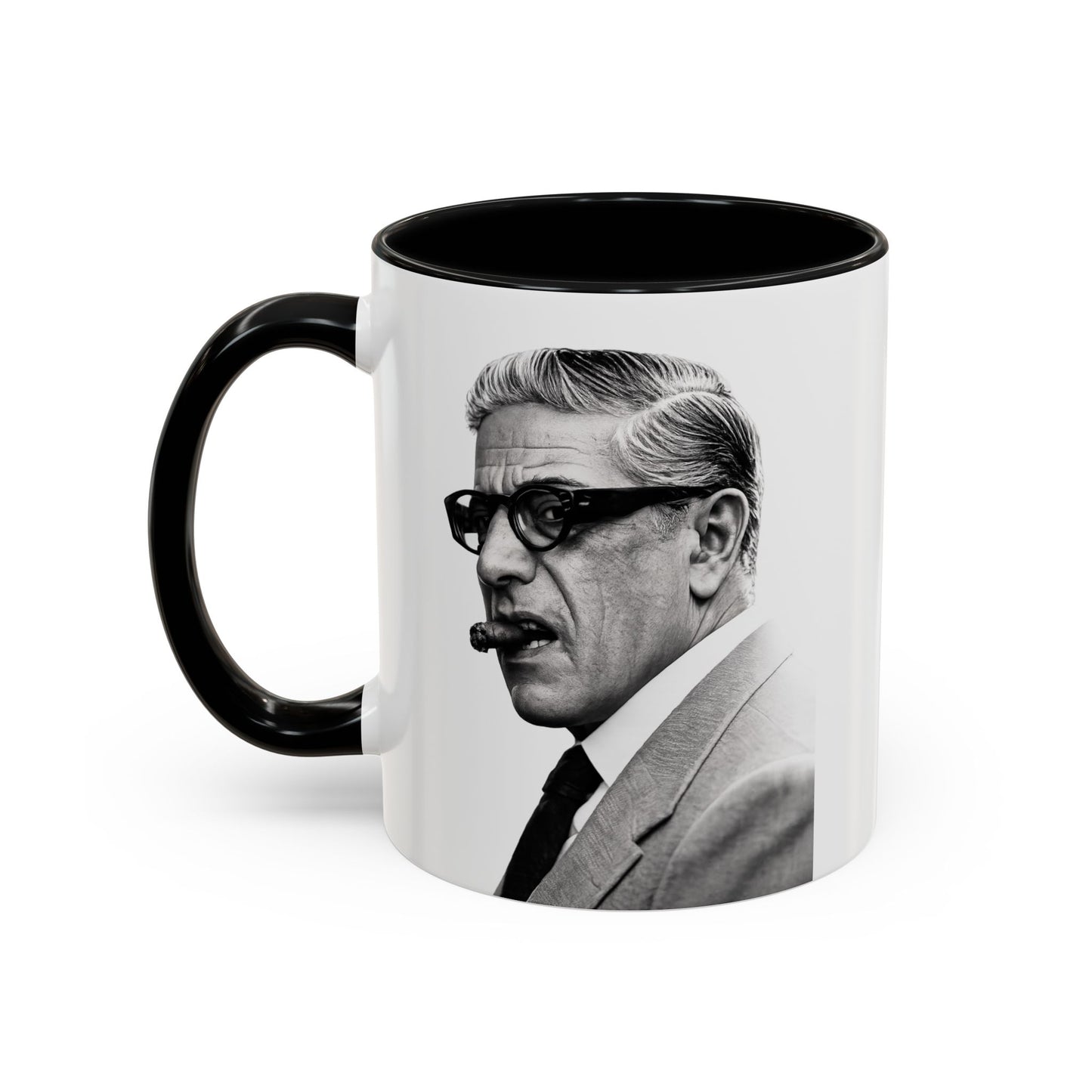 Aristoteles Onassis Kaffeetasse – Schwarz-Weiß Porträt mit Zigarre & Brille | Bunte Tasse für Geschichts- & Stil-Fans