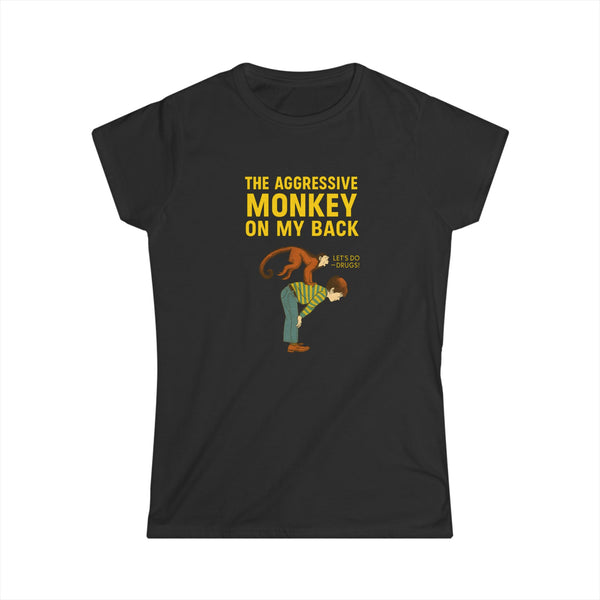 True Insights Damen T-Shirt Aggressive Monkey On My Back lustiges Affen-Motiv mit Spruch in Schwarz