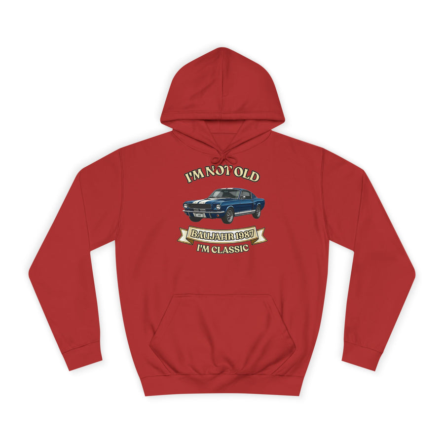 True Insights Geschenk zum 40. Geburtstag – Hoodie Jahrgang 1987 Muscle Car | I'm Not Old I'm Classic in Fire Red