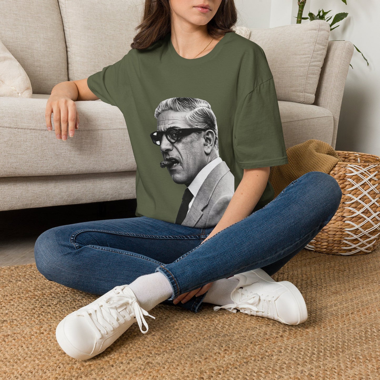 Aristoteles Onassis Portrait T-Shirt Unisex – Ikonische Zigarre & Brille, Vintage Schwarz-Weiß Legende, Retro Fan Geschenk