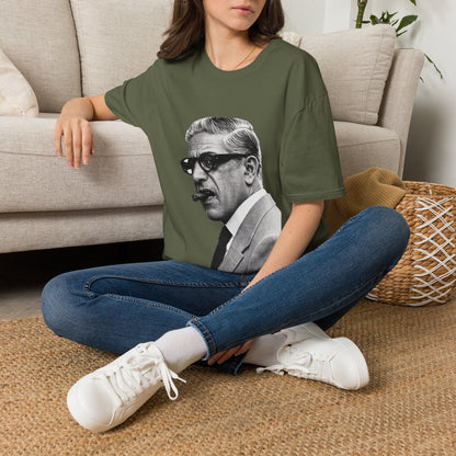 Aristoteles Onassis Portrait T-Shirt Unisex – Ikonische Zigarre & Brille, Vintage Schwarz-Weiß Legende, Retro Fan Geschenk