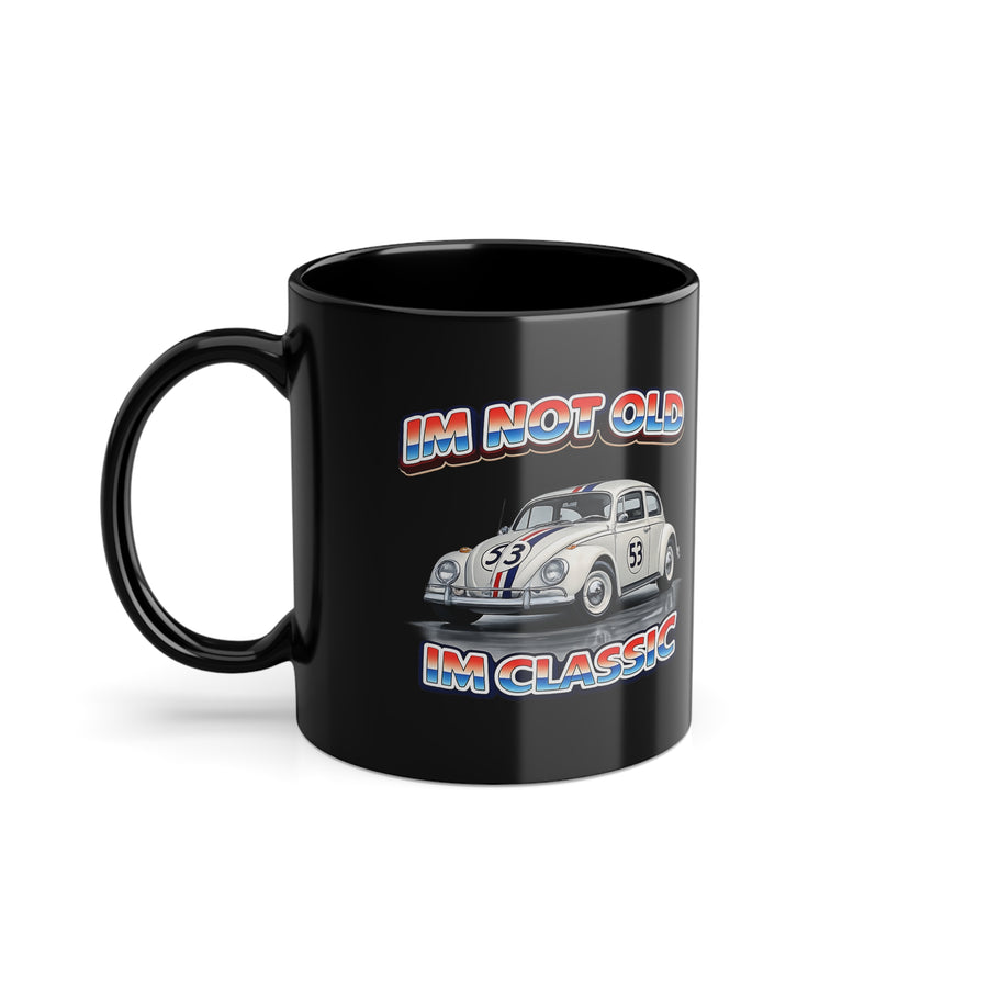 True Insights Tasse Retro Käfer 53 Kaffeebecher in Schwarz mit nostalgischem Kult Oldtimer Motiv