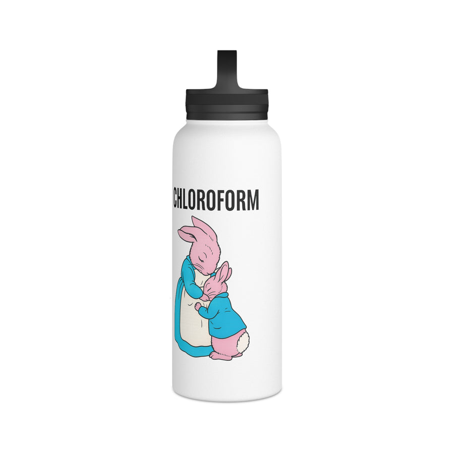 CHLOROFORM Lapins Gourde Inox - Cadeau Humour Noir Drôle, Bouteille Isotherme avec Couvercle à Poignée, Citation Sarcastique