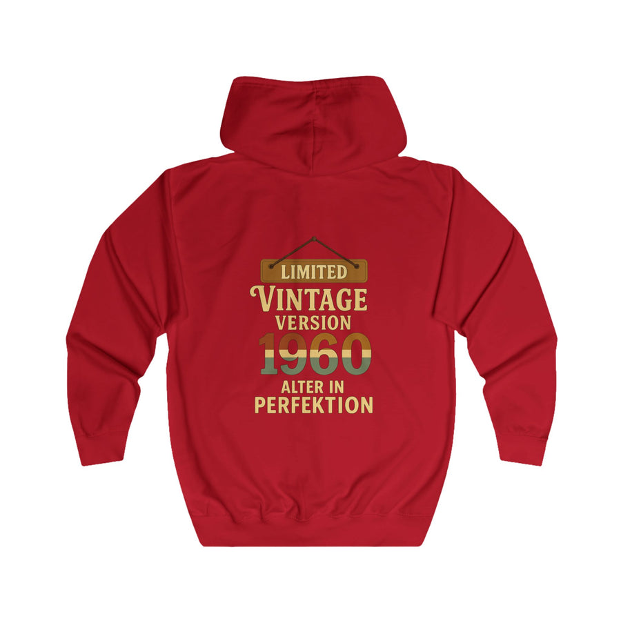 Geschenk zum 66. Geburtstag – Sweatjacke Jahrgang 1960 Limited Vintage – Fire Red – Rückenansicht