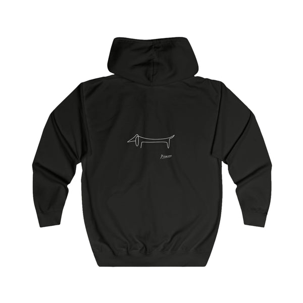 Dackel Sweatjacke „Dackel Linienzeichnung“ – Zip-Hoodie mit Rückendruck – Jet Black – Rückenansicht