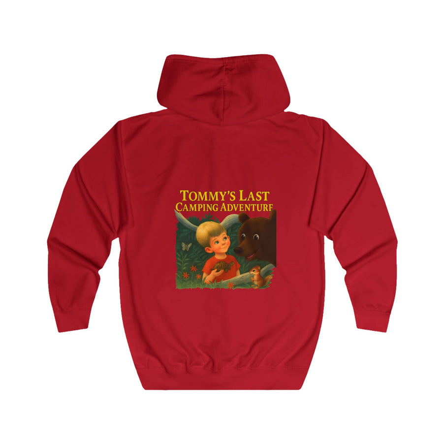Tommy's Last Camping Adventure Zip-Hoodie – Schattig ontmoet vreemd – Retro-kinderboek-motief