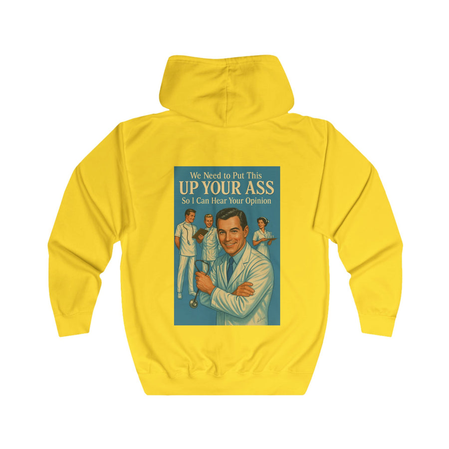True Insights We Need to Put This Up Your Ass Zip-Hoodie – Retro-Arzt-Motiv mit schwarzem Humor