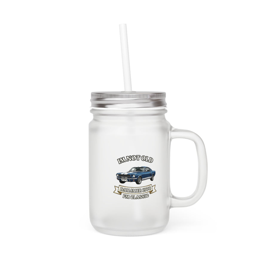 True Insights Mason Jar Baujahr 1976 Oldtimer Geschenk zum 50. Geburtstag für Auto-Fans im Einsatz