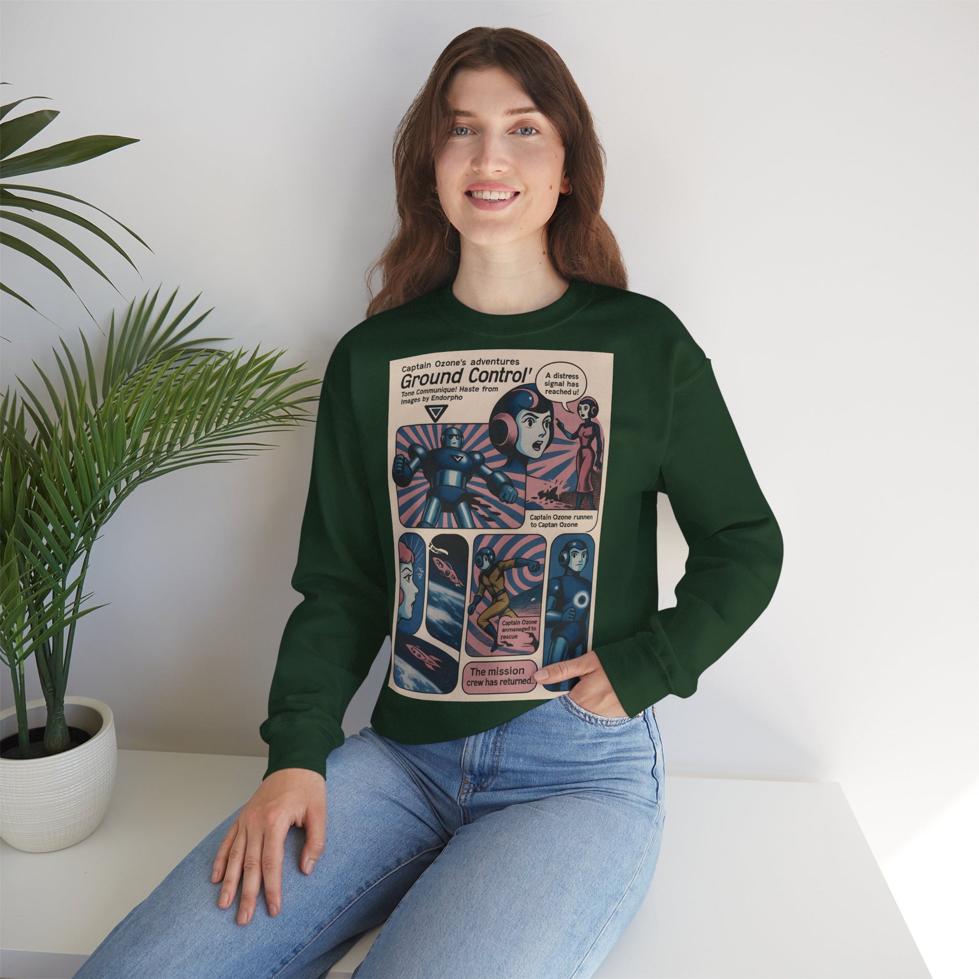 Retro Space Comic Sweatshirt – Captain Ozone „Ground Control“ Edition